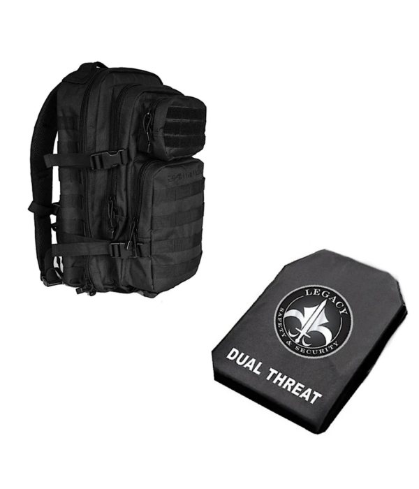 Black Armored Backpack Tactical Assault Bag + Level IIIA Armor Panel side view