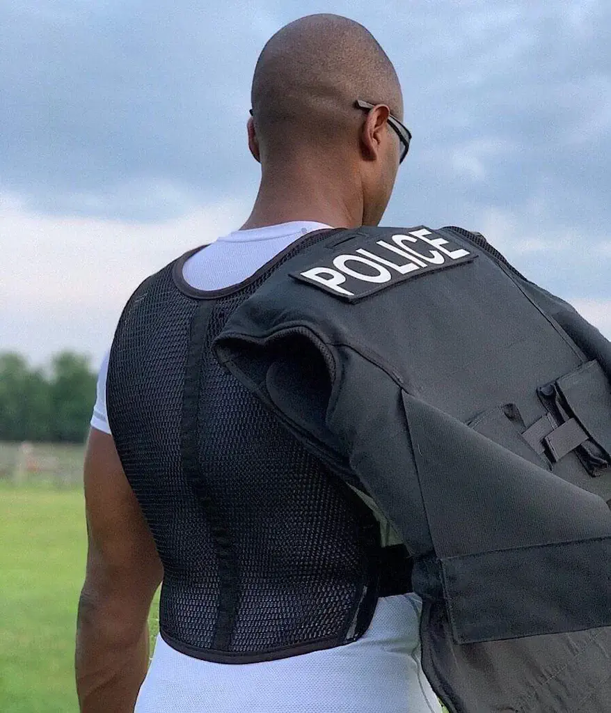 police man wearing bulletproof clothing
