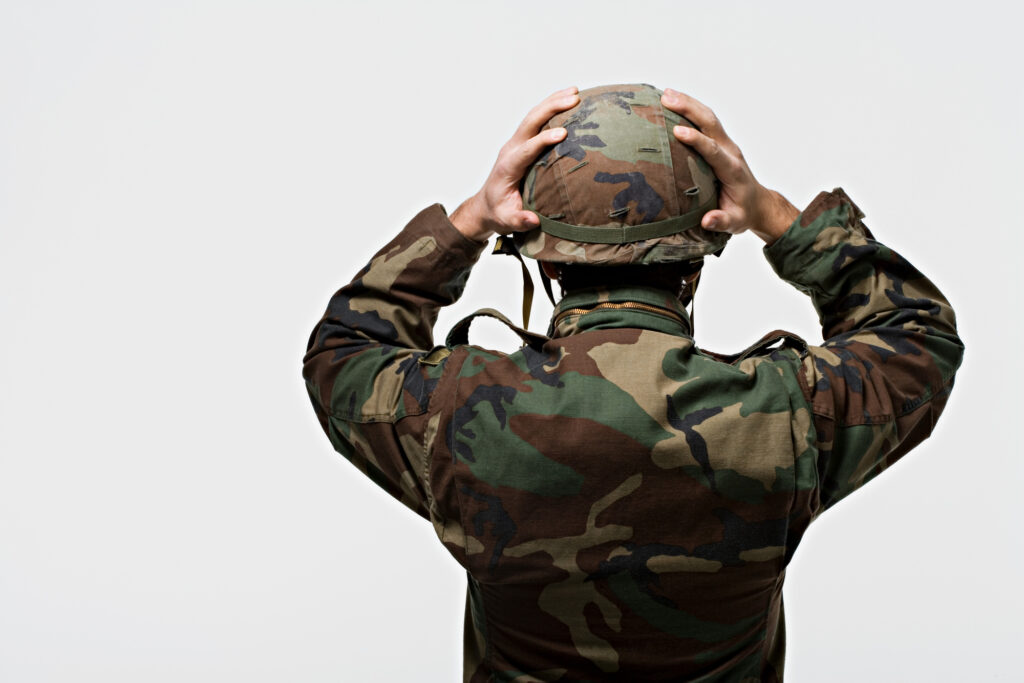 Soldier wearing military helmet