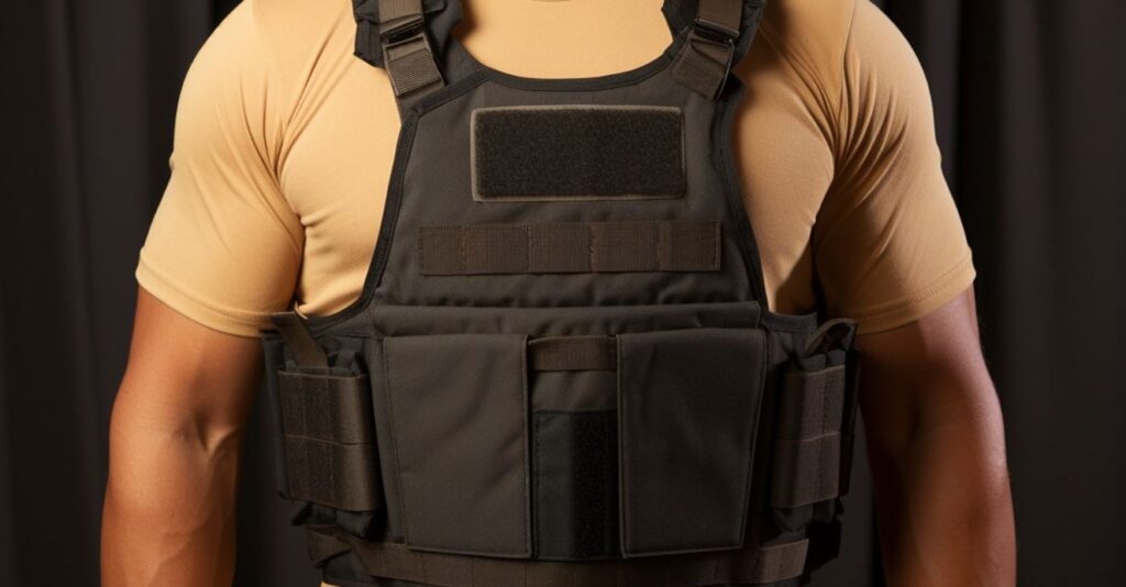 muscular man wearing bulletproof vest